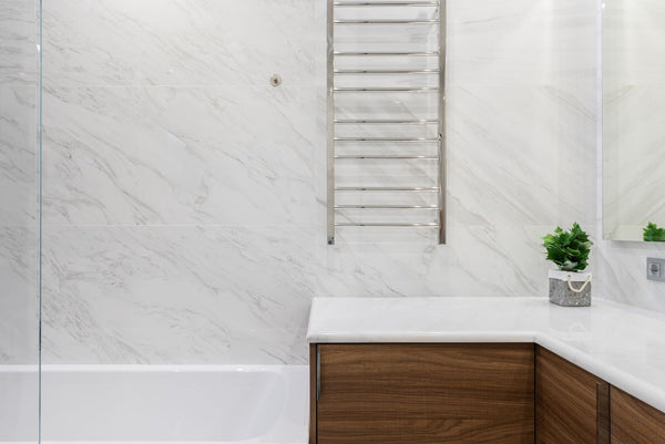Salle de bain claire avec plante