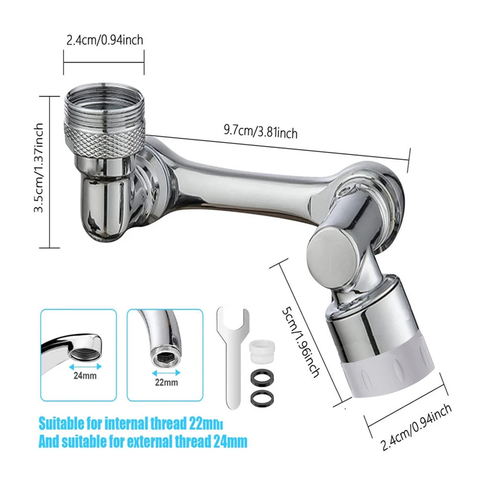 Bec de robinet rotatif 1080° — embout orientable 2 jets anti-éclaboussures