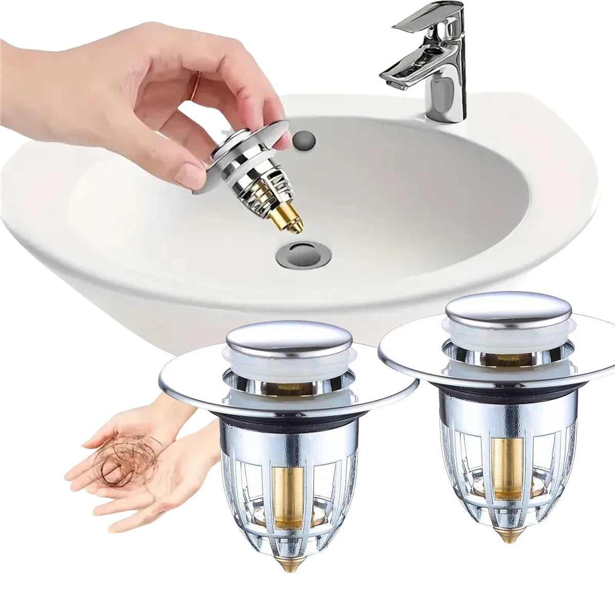 Bonde de lavabo clic-clac avec filtre anti-cheveux — universelle
