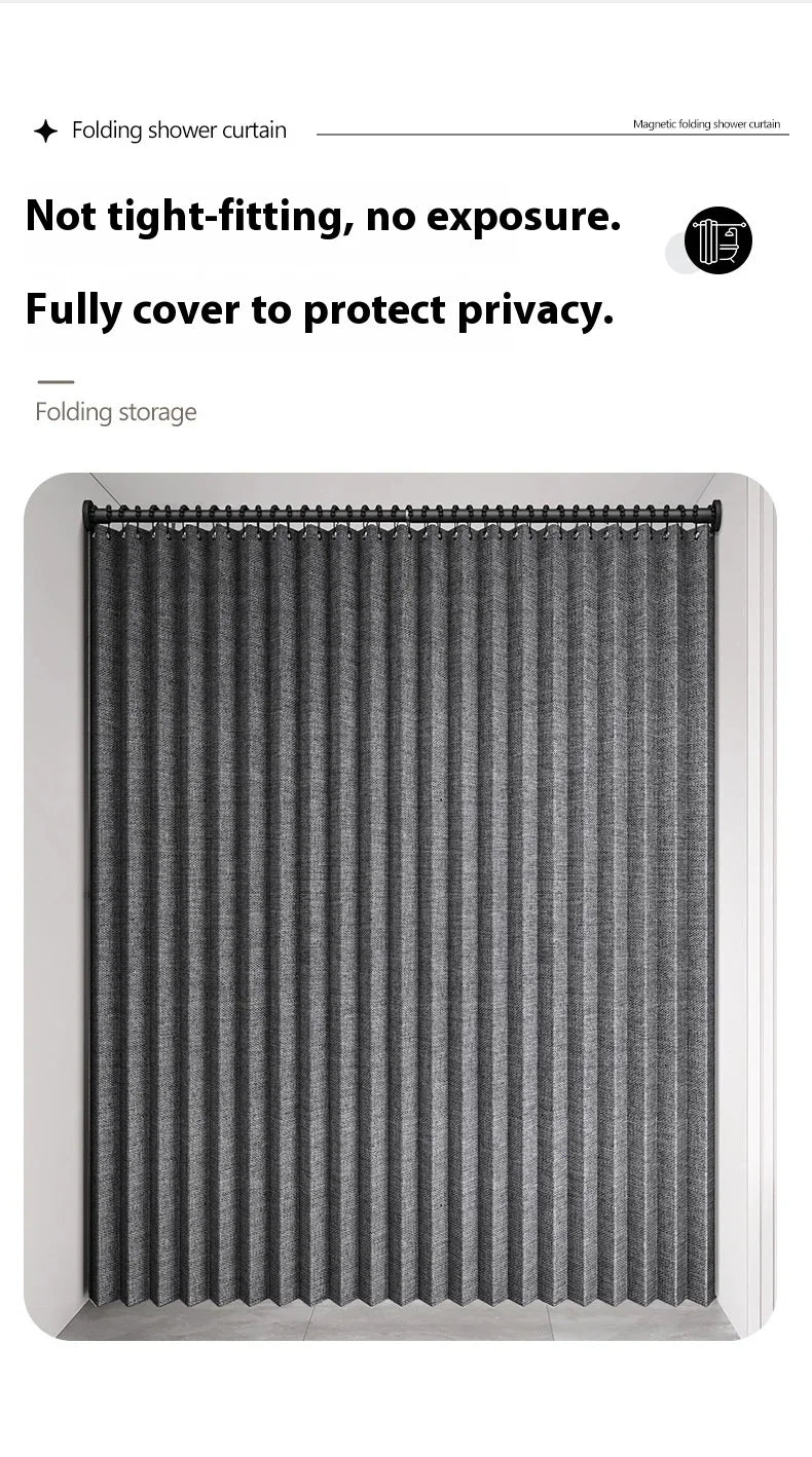 Rideau de douche pliable magnétique — imperméable, effet lin (sans barre)