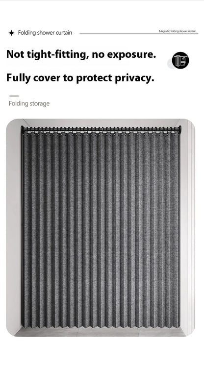 Rideau de douche pliable magnétique — imperméable, effet lin (sans barre)