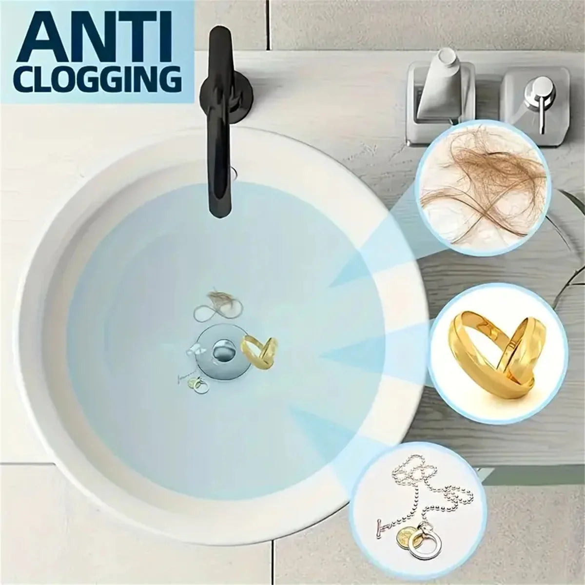 Bonde de lavabo clic-clac avec filtre anti-cheveux — universelle
