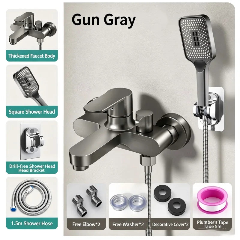 Mitigeur bain-douche mural — gris anthracite (gunmetal) ou chromé