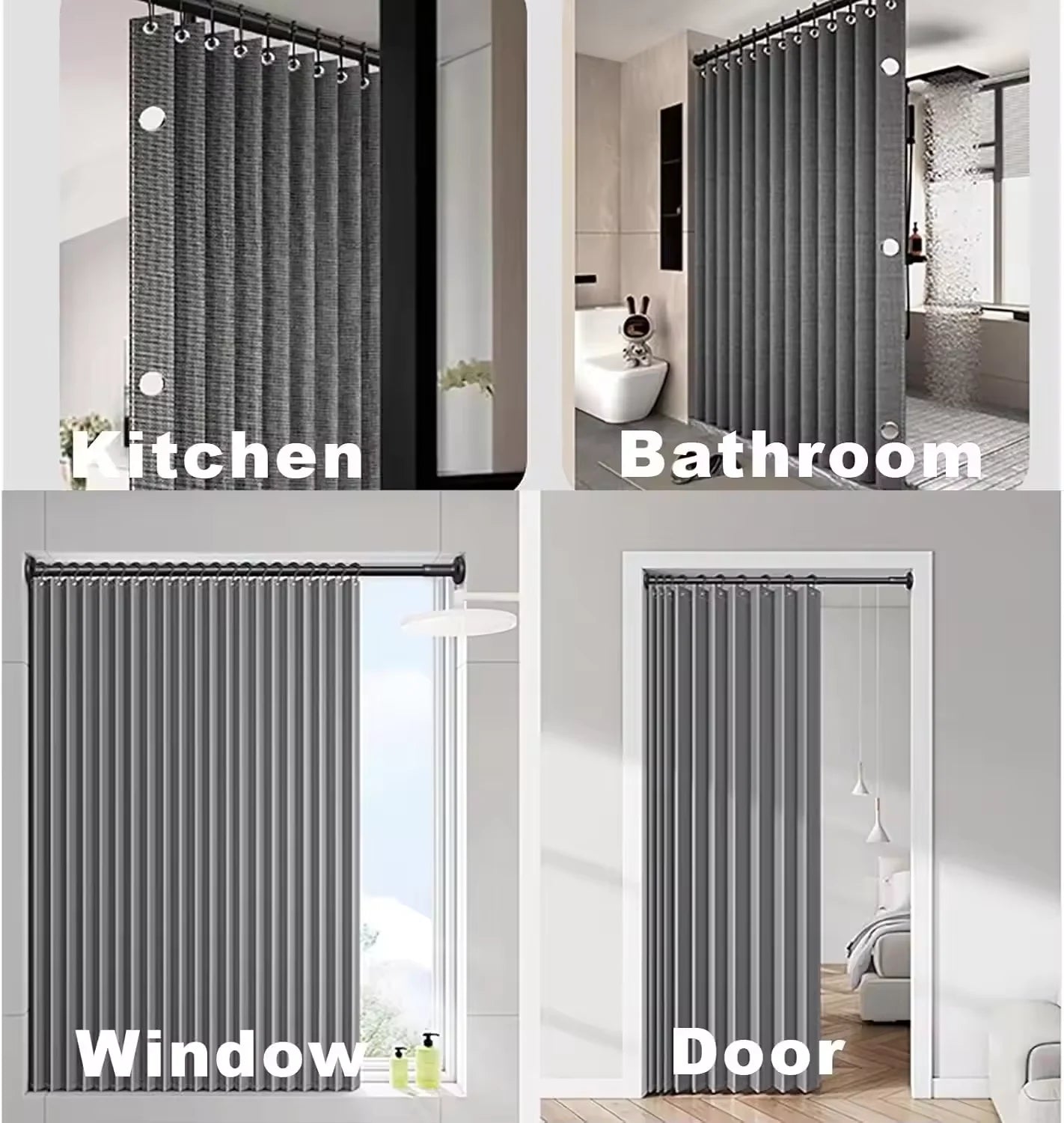 Rideau de douche pliable magnétique — imperméable, effet lin (sans barre)