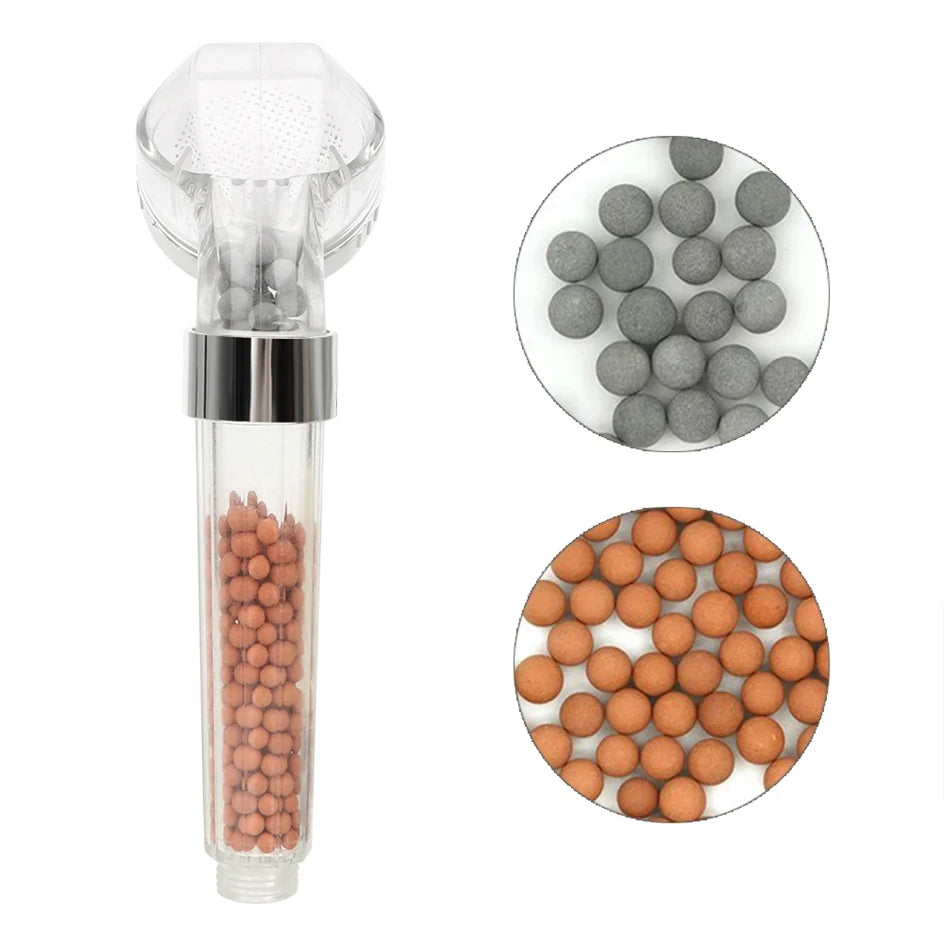 Pommeau de douche anti-calcaire filtrant — billes minérales purifiantes