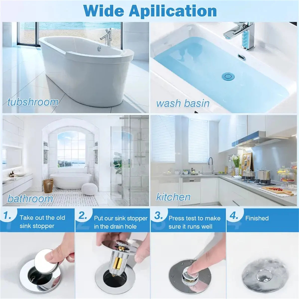 Bonde de lavabo clic-clac avec filtre anti-cheveux — universelle