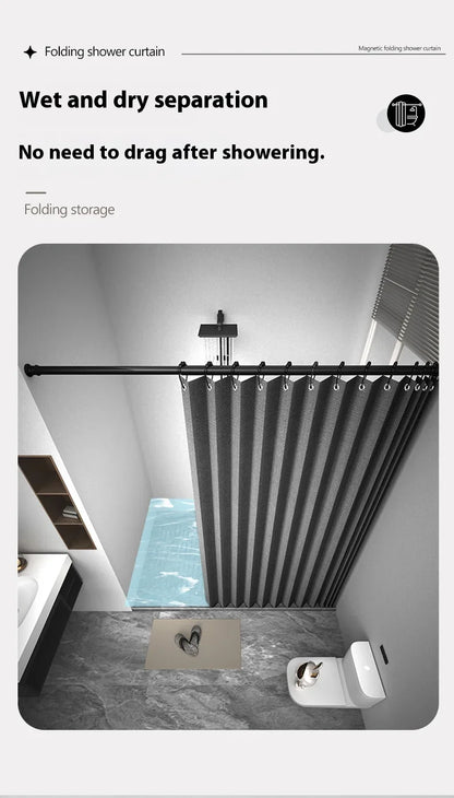 Rideau de douche pliable magnétique — imperméable, effet lin (sans barre)