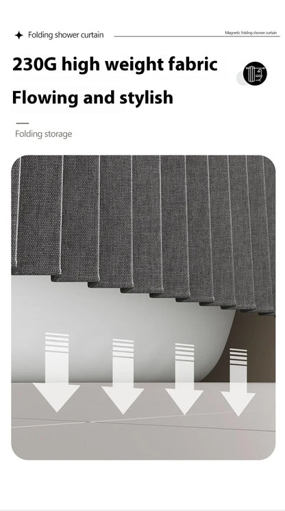 Rideau de douche pliable magnétique — imperméable, effet lin (sans barre)