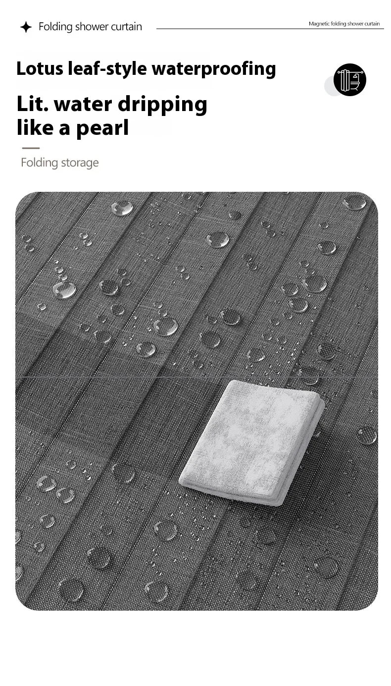 Rideau de douche pliable magnétique — imperméable, effet lin (sans barre)