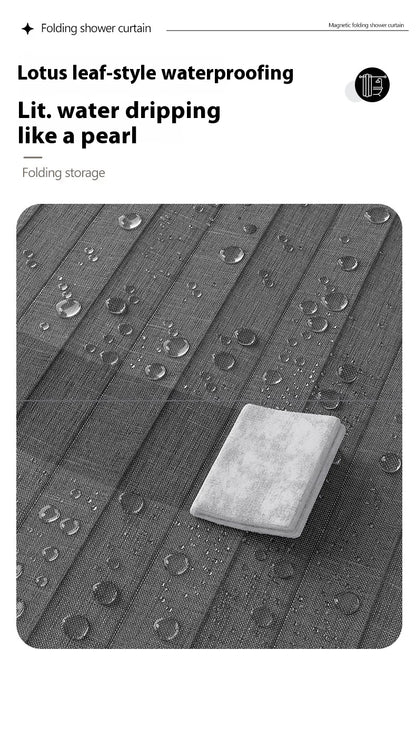Rideau de douche pliable magnétique — imperméable, effet lin (sans barre)
