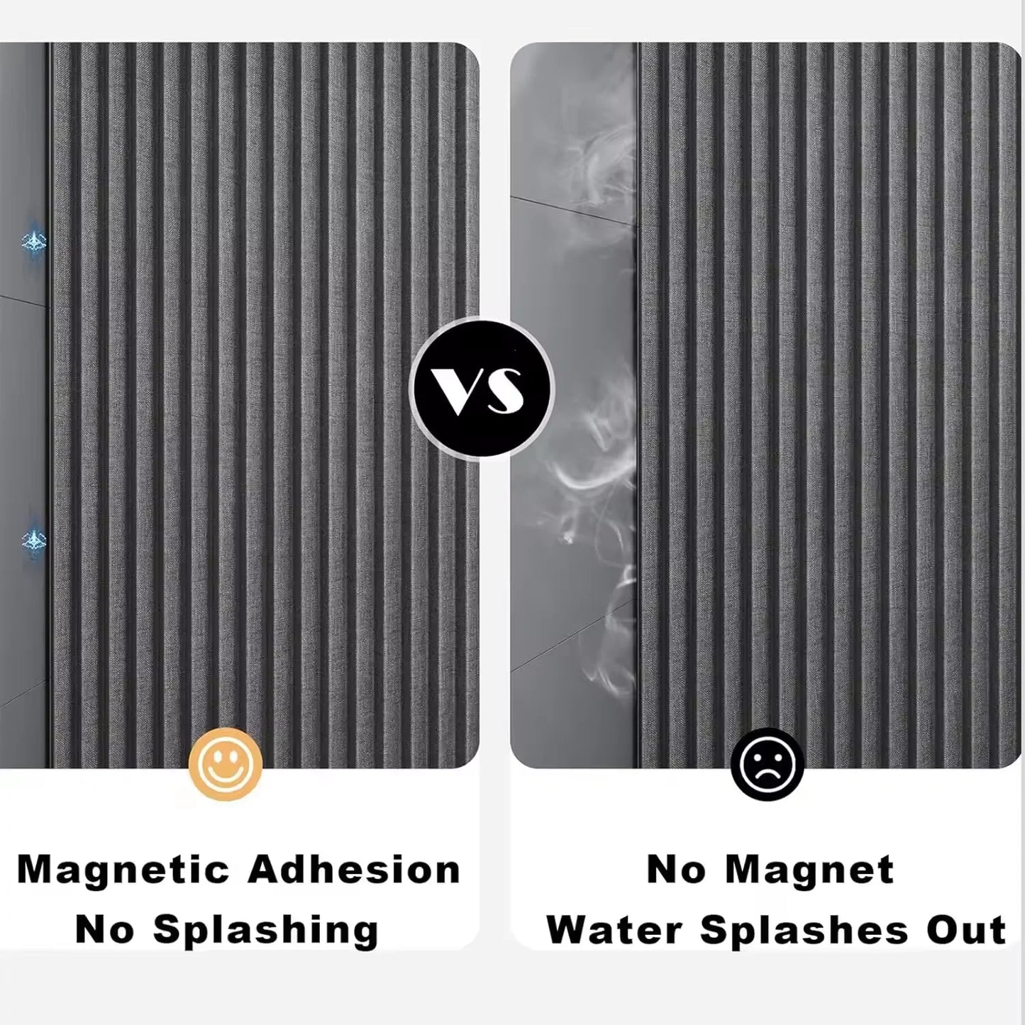 Rideau de douche pliable magnétique — imperméable, effet lin (sans barre)