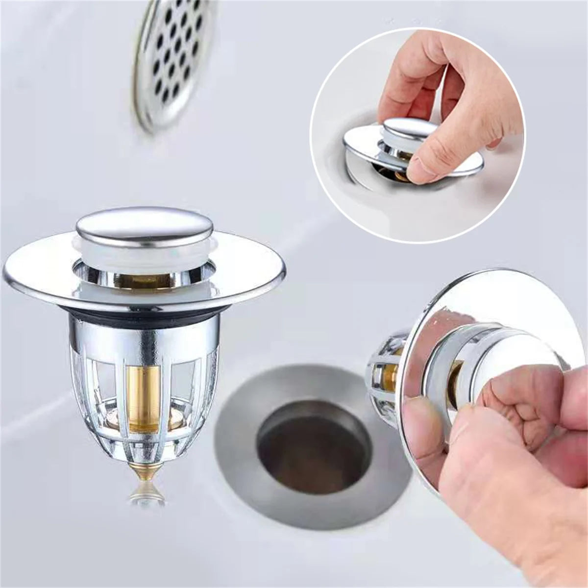 Bonde de lavabo clic-clac avec filtre anti-cheveux — universelle