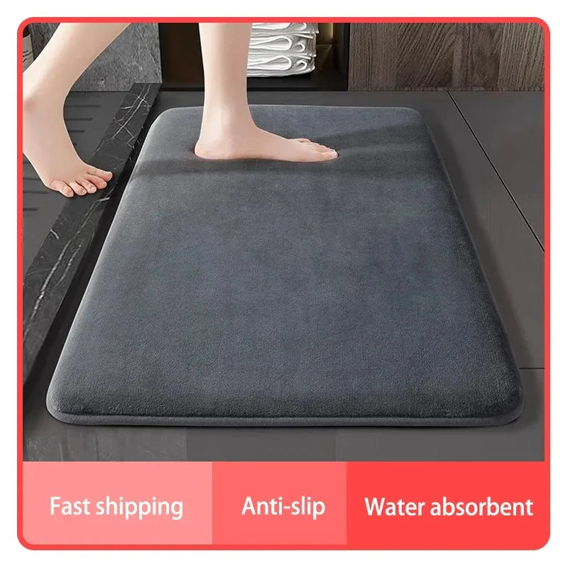 Tapis de bain absorbant antidérapant — velours corail, séchage rapide
