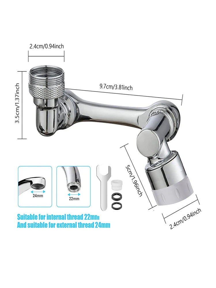 Bec de robinet rotatif 1080° — embout orientable 2 jets anti-éclaboussures