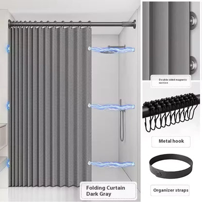 Rideau de douche pliable magnétique — imperméable, effet lin (sans barre)