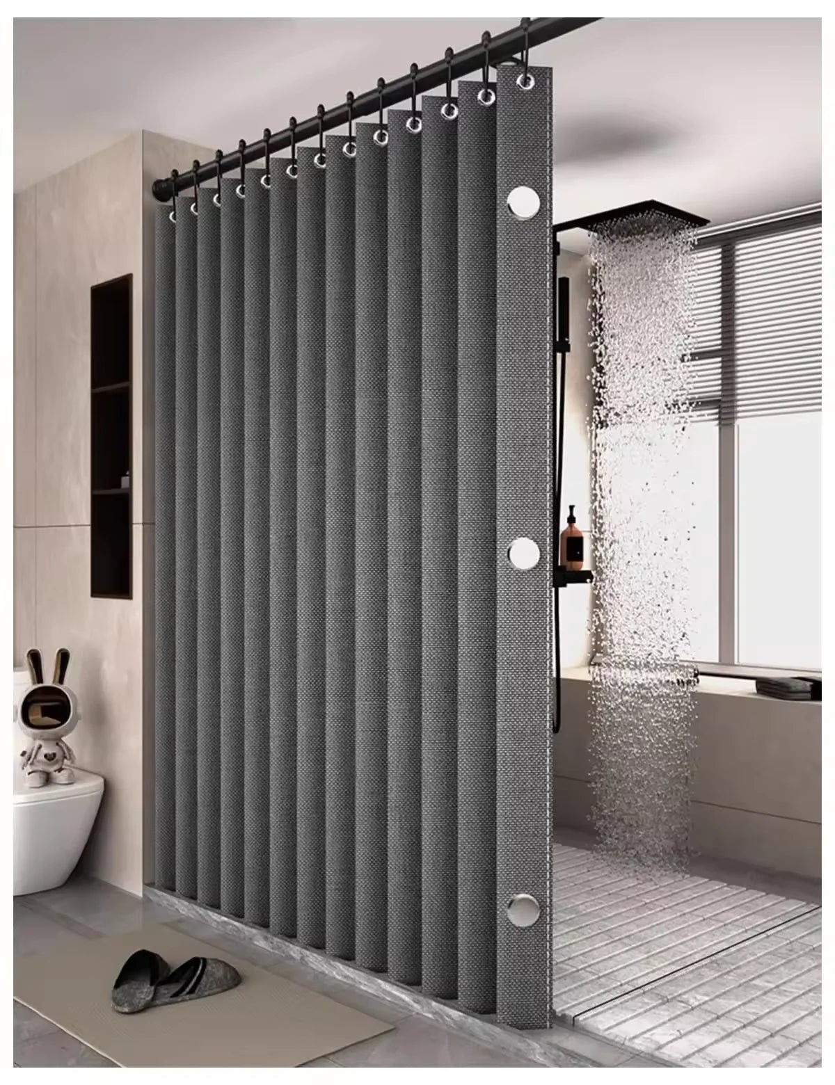 Rideau de douche pliable magnétique imperméable effet lin Aquavösa