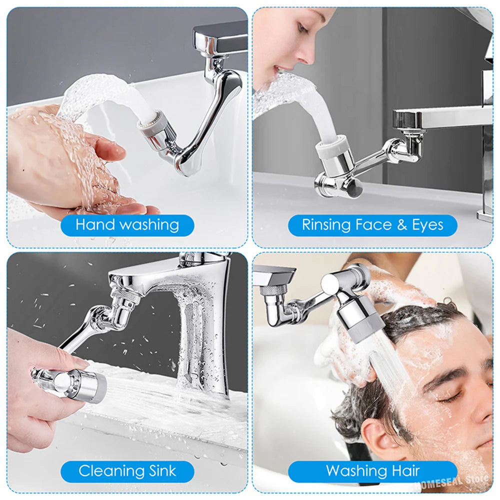 Bec de robinet rotatif 1080° — embout orientable 2 jets anti-éclaboussures