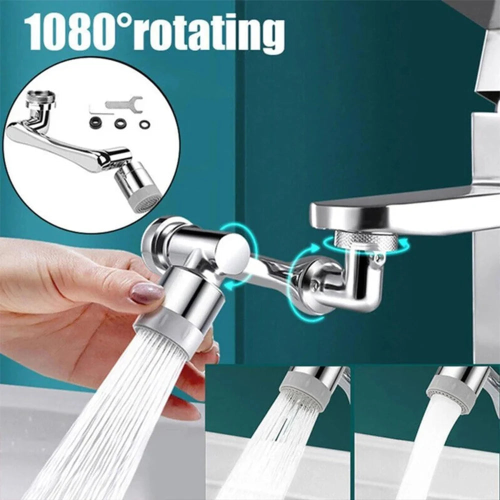 Bec de robinet rotatif 1080° — embout orientable 2 jets anti-éclaboussures