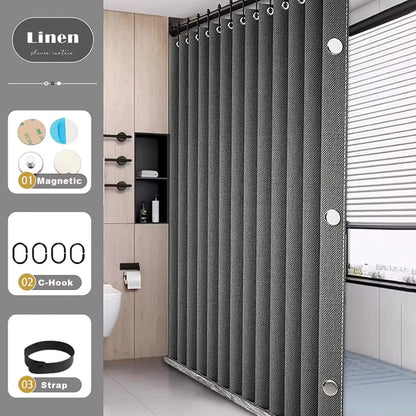 Rideau de douche pliable magnétique — imperméable, effet lin (sans barre)