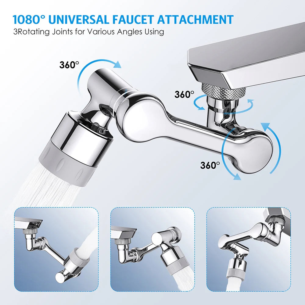 Bec de robinet rotatif 1080° — embout orientable 2 jets anti-éclaboussures